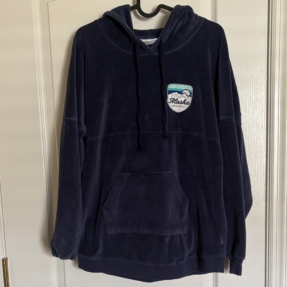 Disney Navy Blue Plush Pullover Hoodie with Alaska Patch